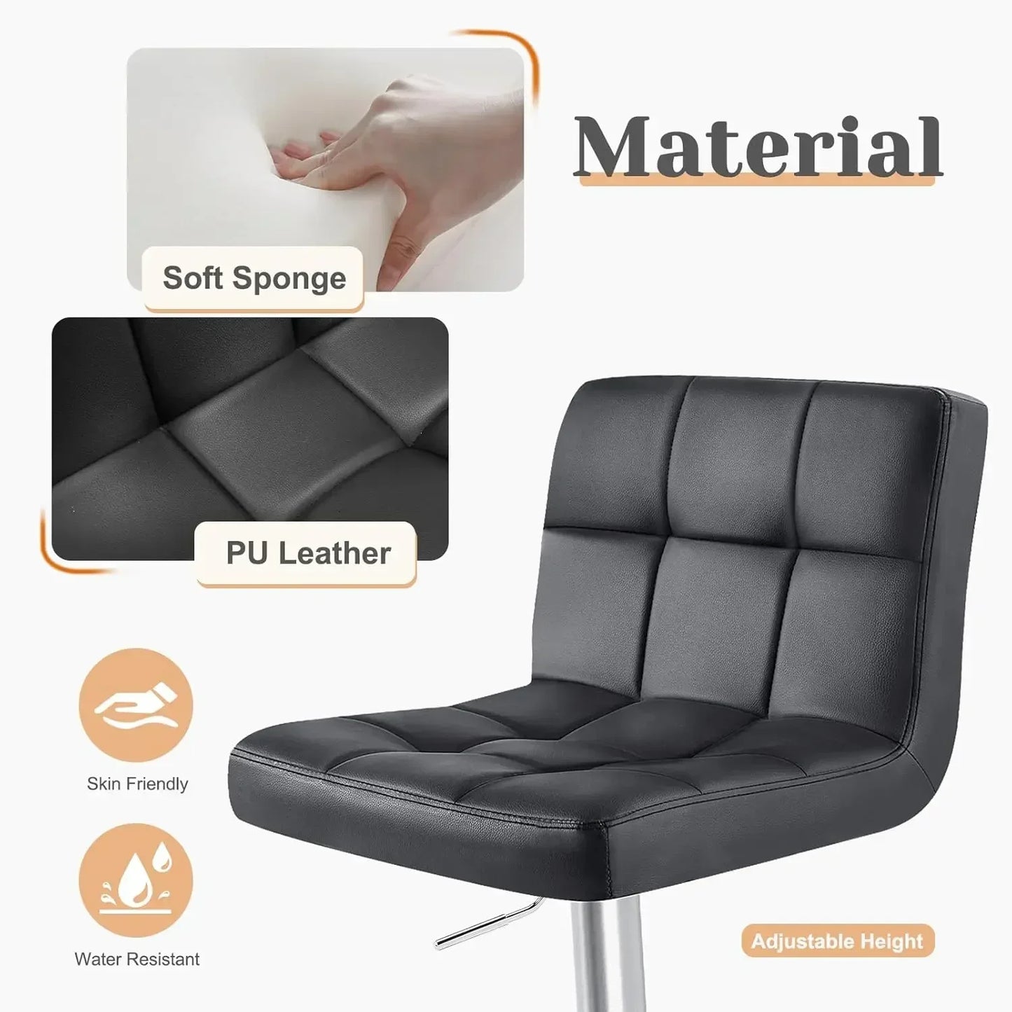 Armless Adjustable Swivel Bar Stools PU Leather Set