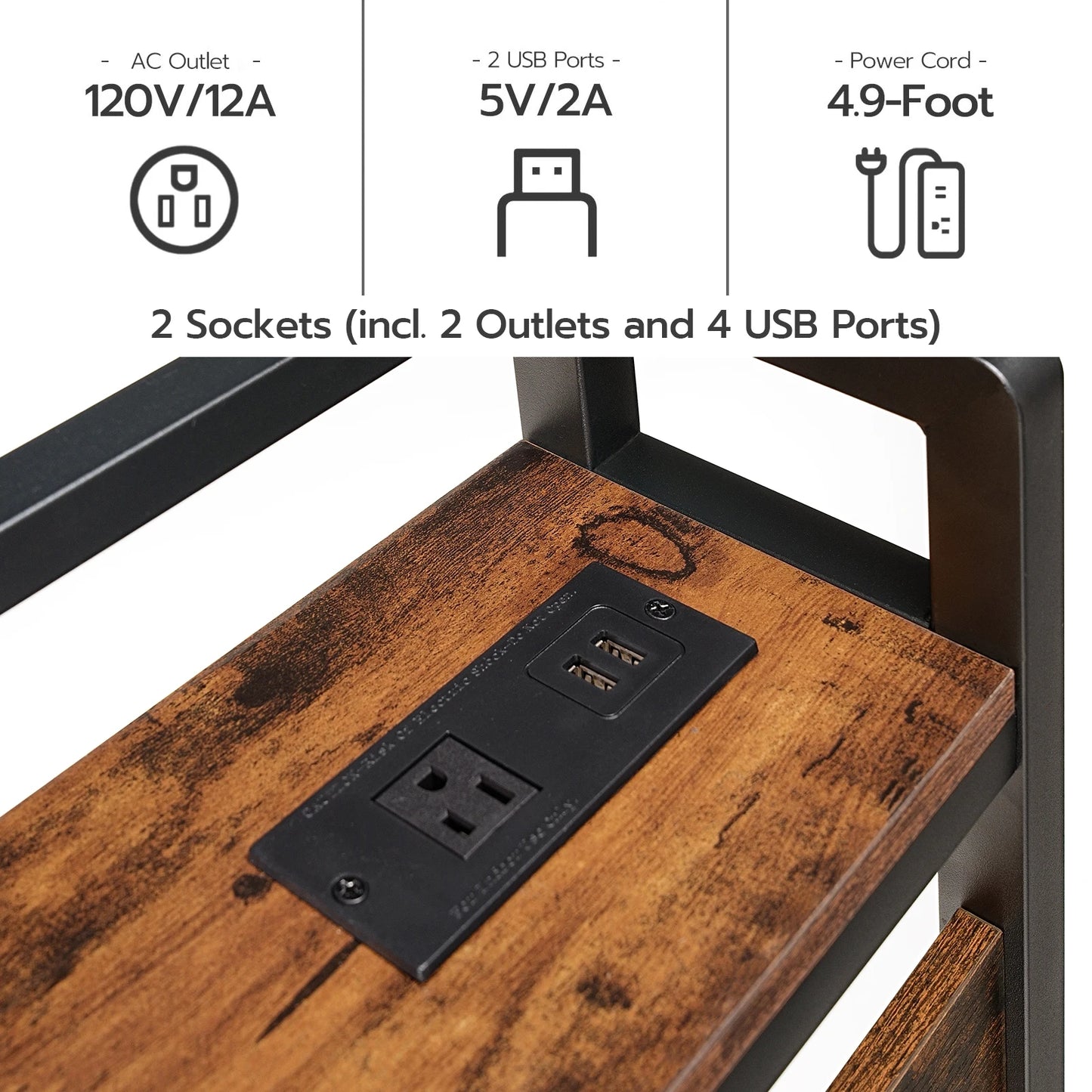 Headboard With Outlets And USB Ports Adjustable Height
