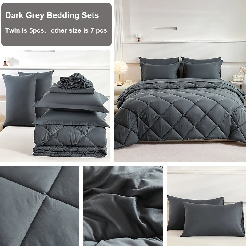 Seven Piece Polyester Bedding Set With Comforter And Pillowcases