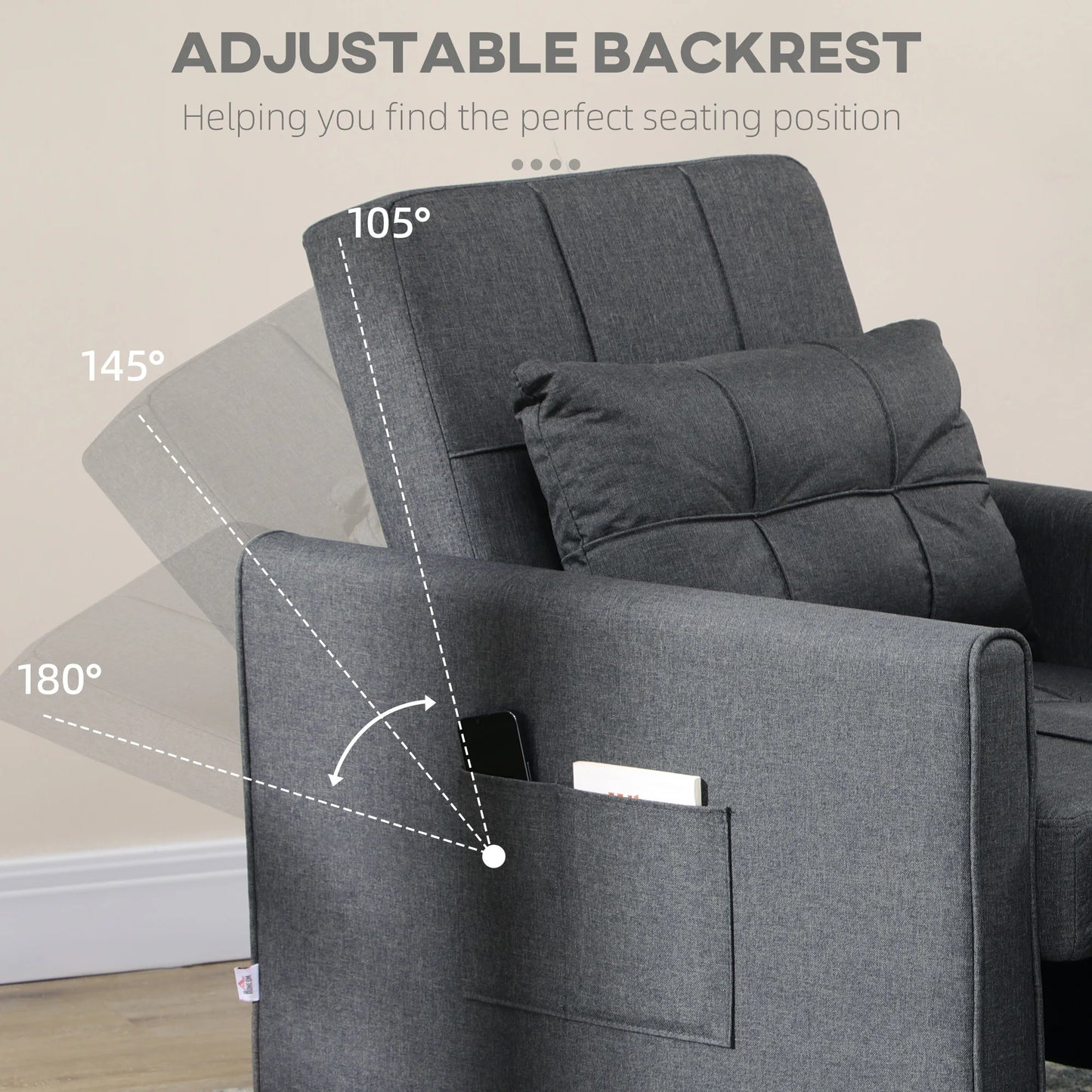 HOMCOM 3-In-1 Convertible Chair Bed With Adjustable Backrest