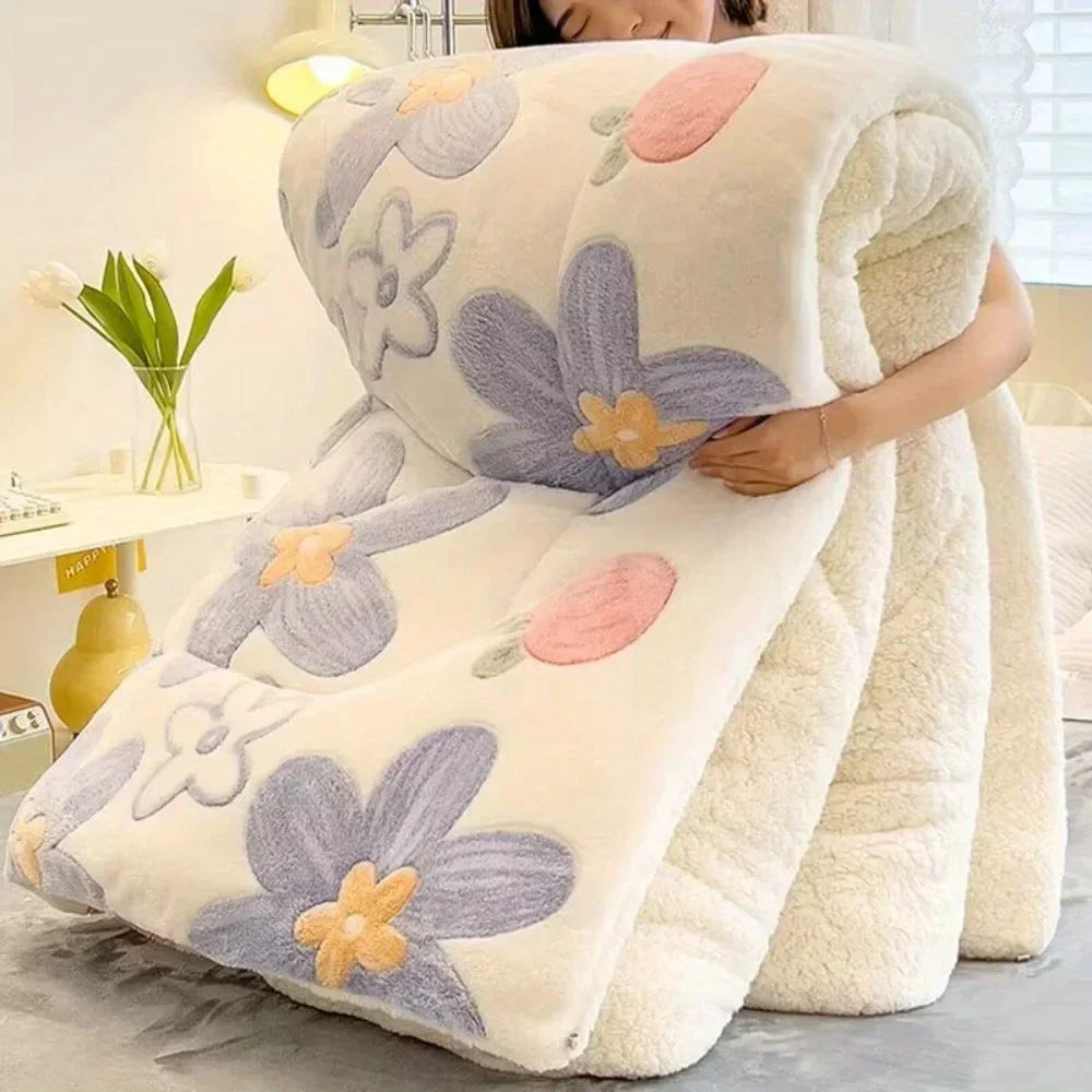 All Season Thickened Wool Sherpa Quilt Set With Pillowcases