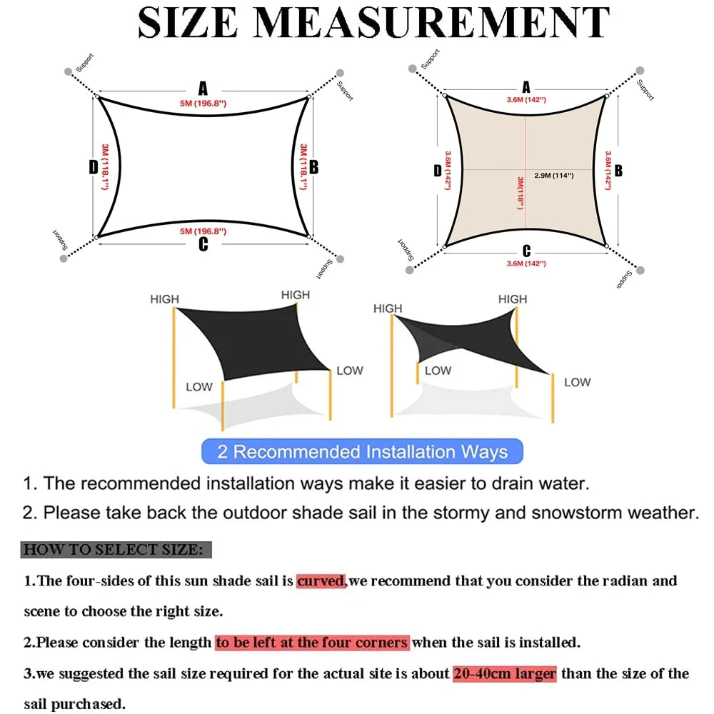 Waterproof Shade Sail With Hardware Kit For Outdoor Patio