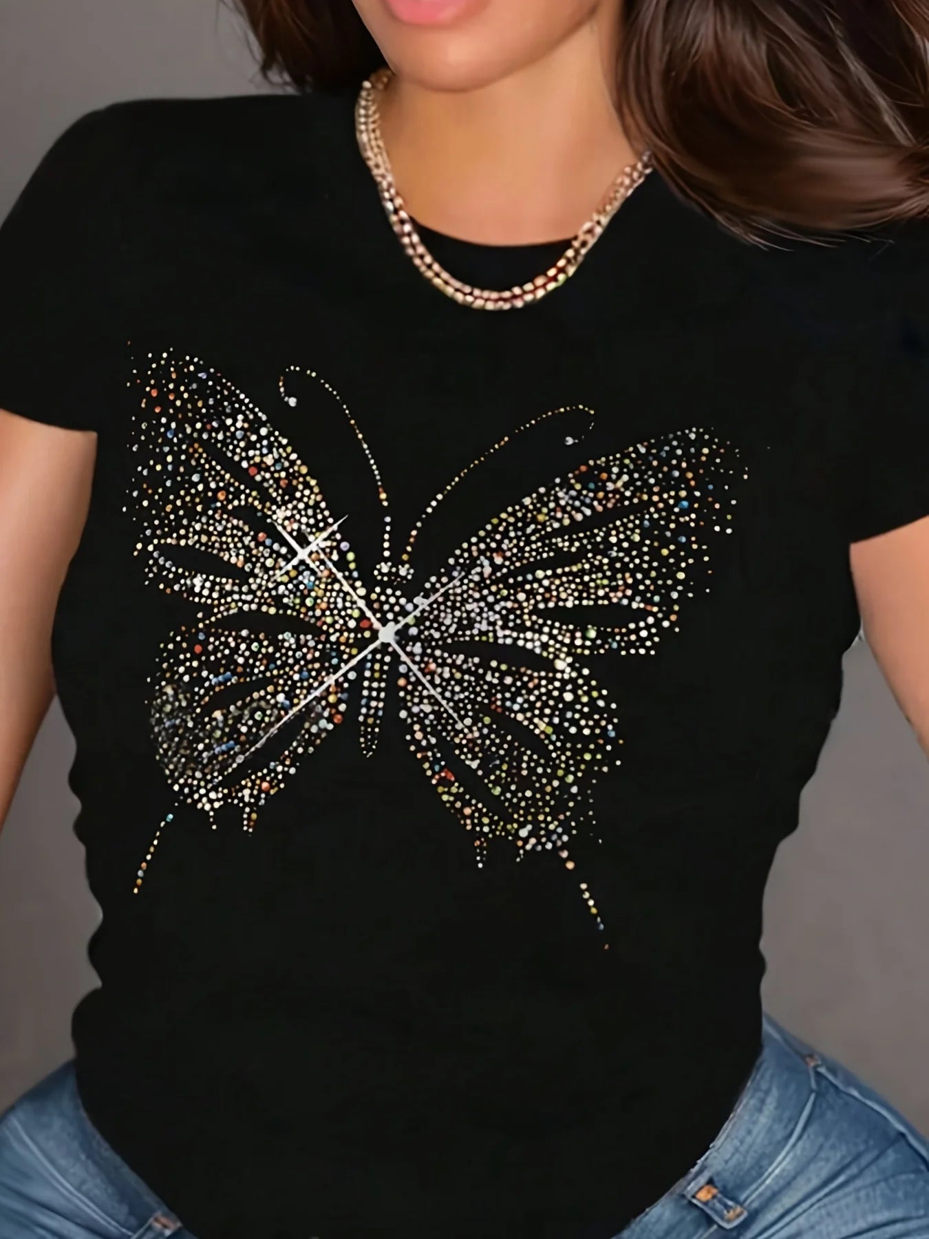 Butterfly Pattern Crew Neck T Shirt For Women Summer Casual