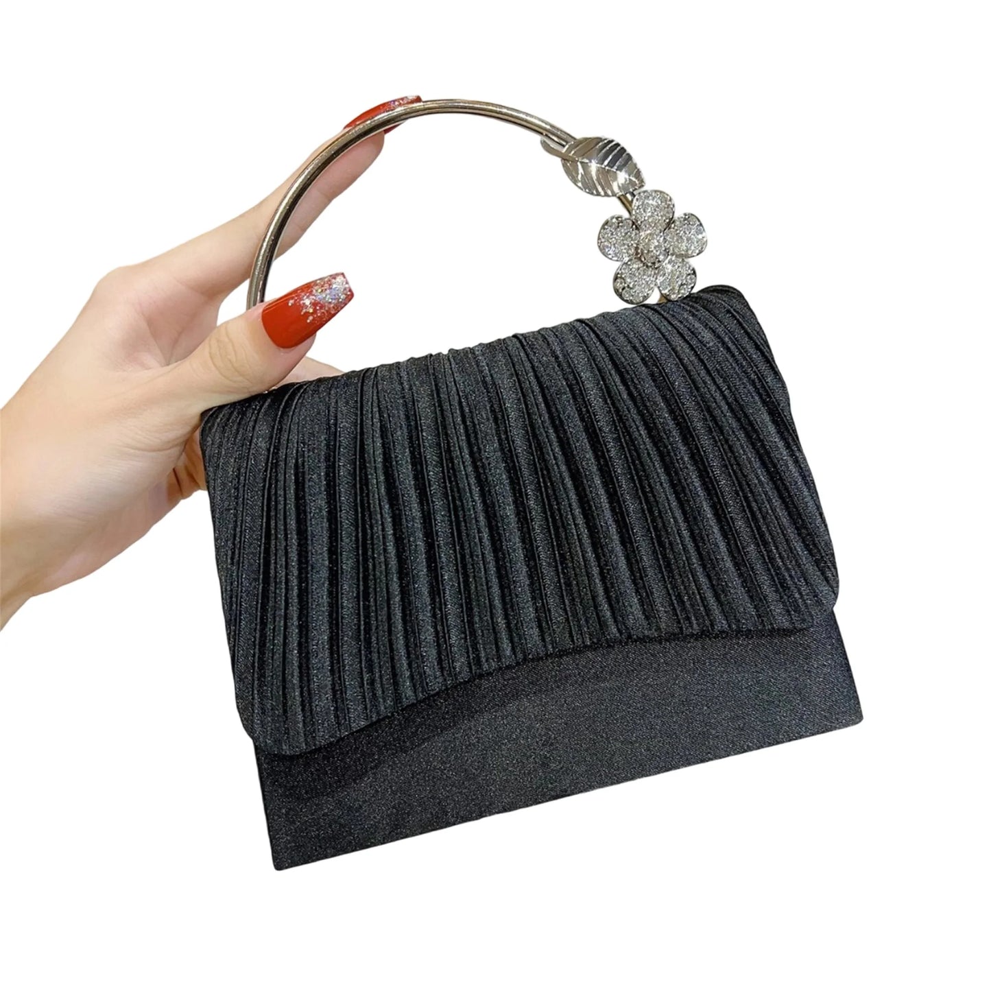 Crystal Embellished Velvet Evening Clutch With Detachable Chain Strap