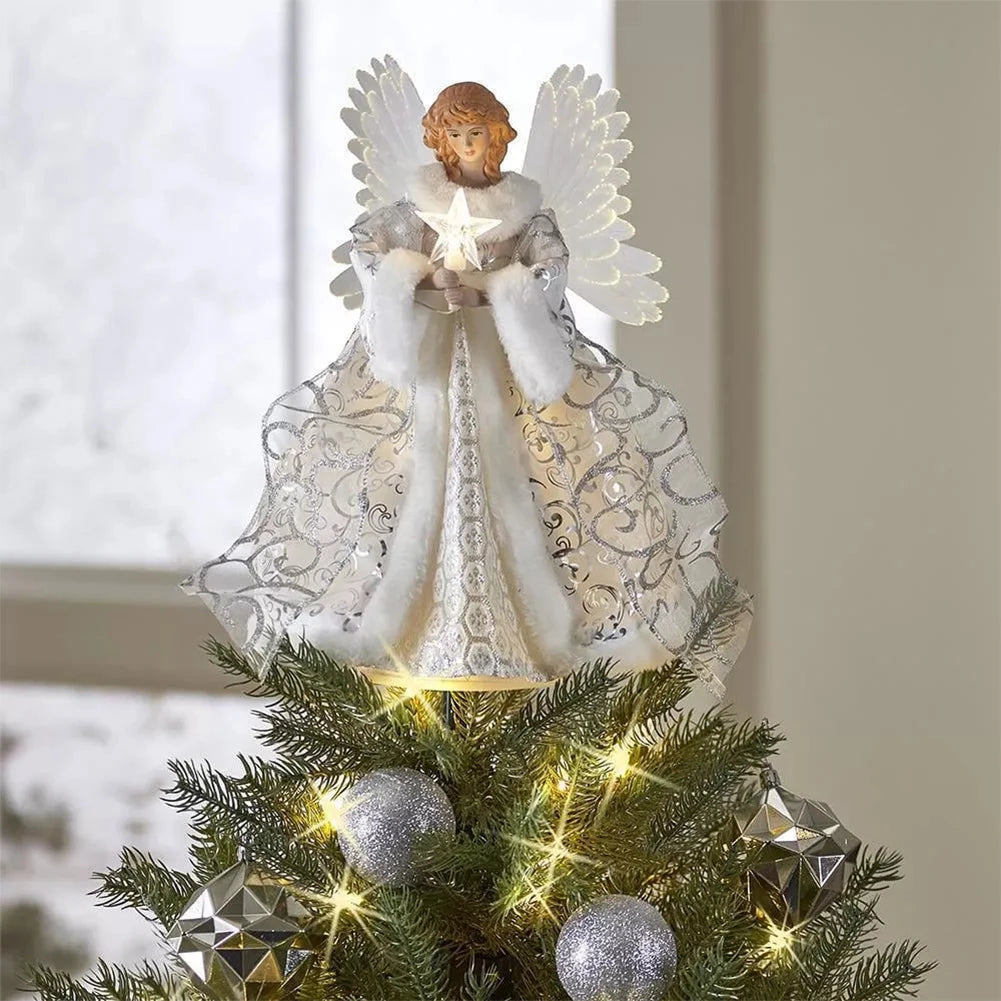Christmas Angel Tree Topper Ornament With Lights And Wings