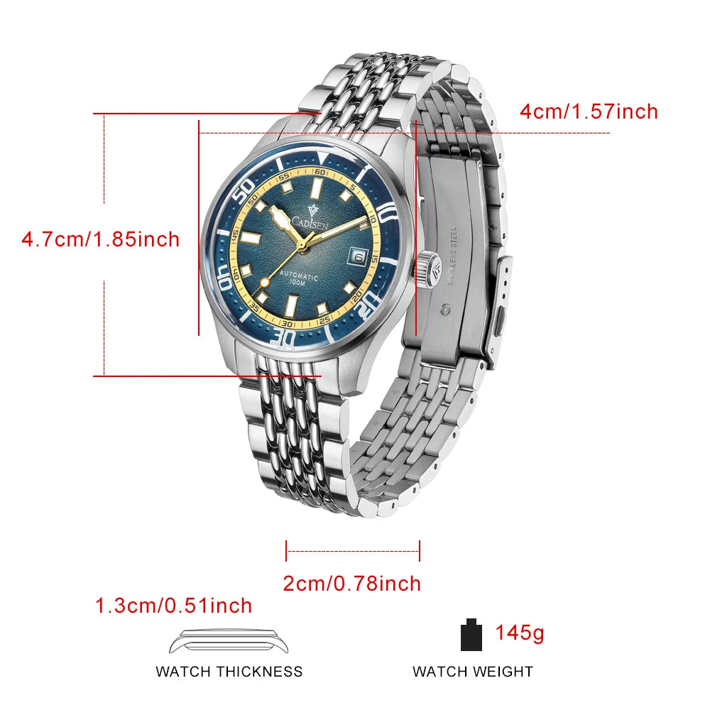Cadisen Automatic Mechanical Watch Stainless Steel Luminous Mens Business Casual