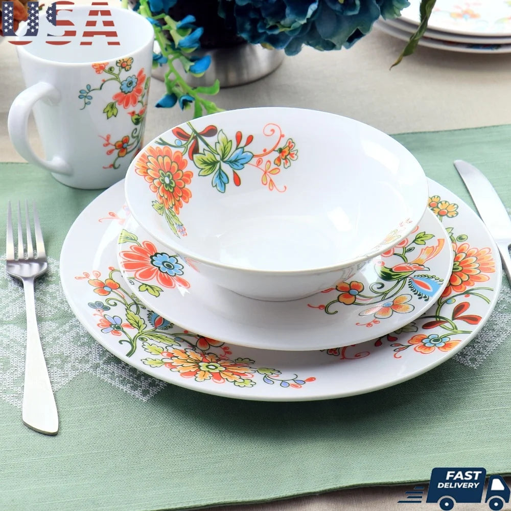 Floral Porcelain Dinnerware Set Microwave Dishwasher Safe