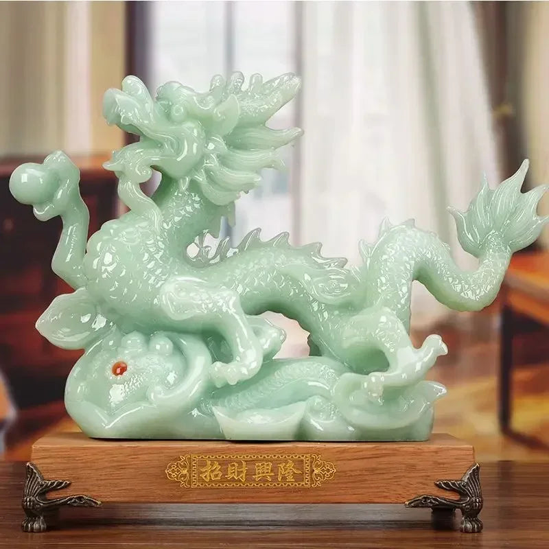 Lucky Animal Jade Dragon Figurine For Home Office Decor