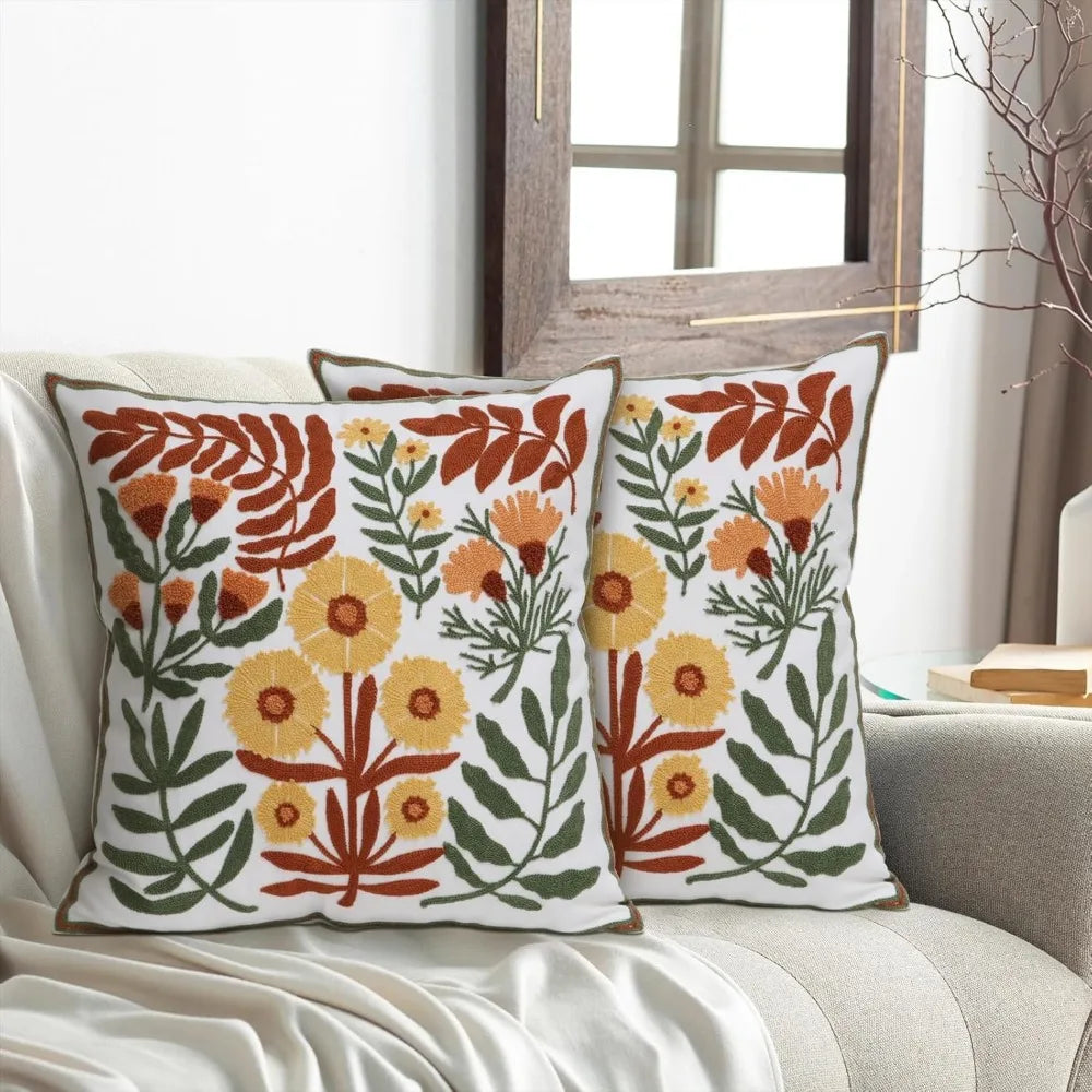 Set Of 2 Embroidered Decorative Throw Pillow Covers For Sofa