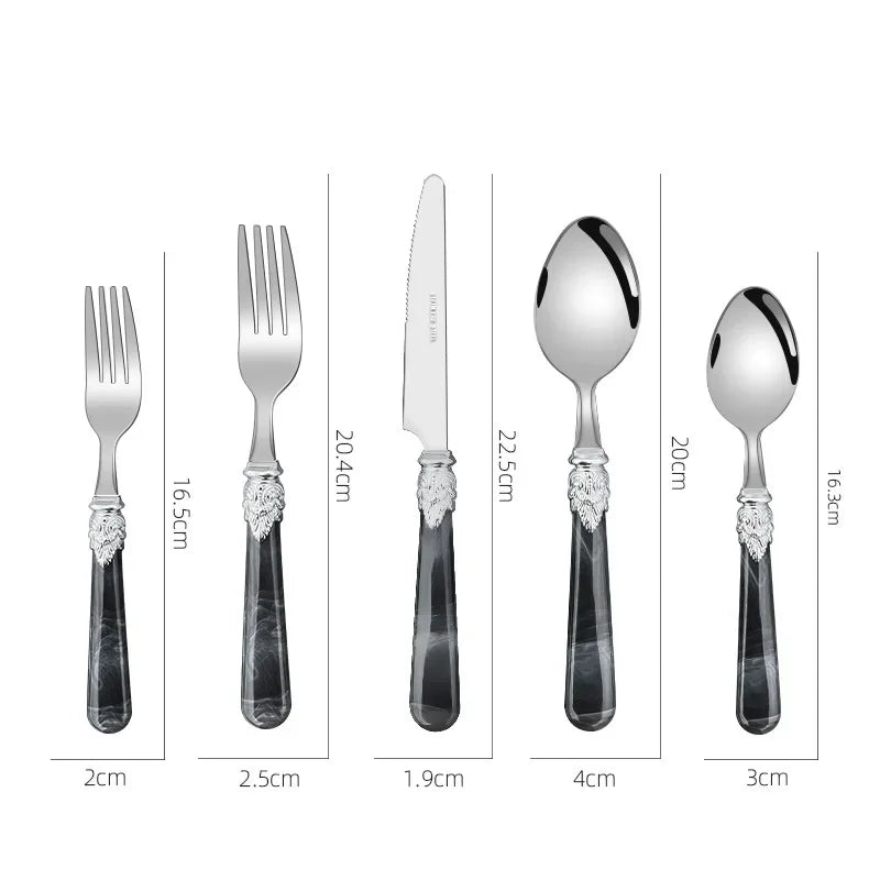 YIJIANDNEW Marble Pattern Handle Stainless Steel Flatware Set
