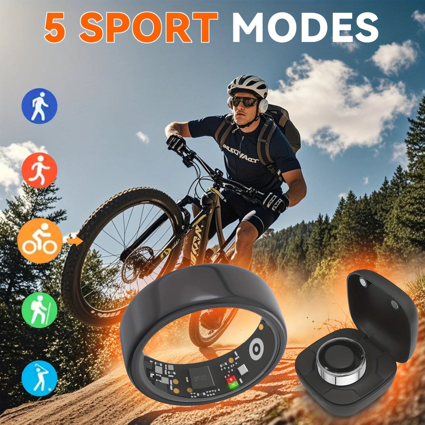 Smart Ring Health Tracker With Heart Rate SpO2 Temperature