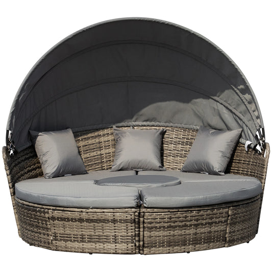 Outdoor Convertible Daybed 4 Piece Furniture Set Sofa Coffee Table Chairs Gray