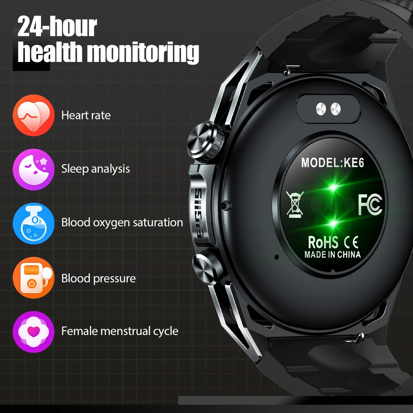 EIGIIS Smart Watch KE6 with AMOLED Display and Health Monitor