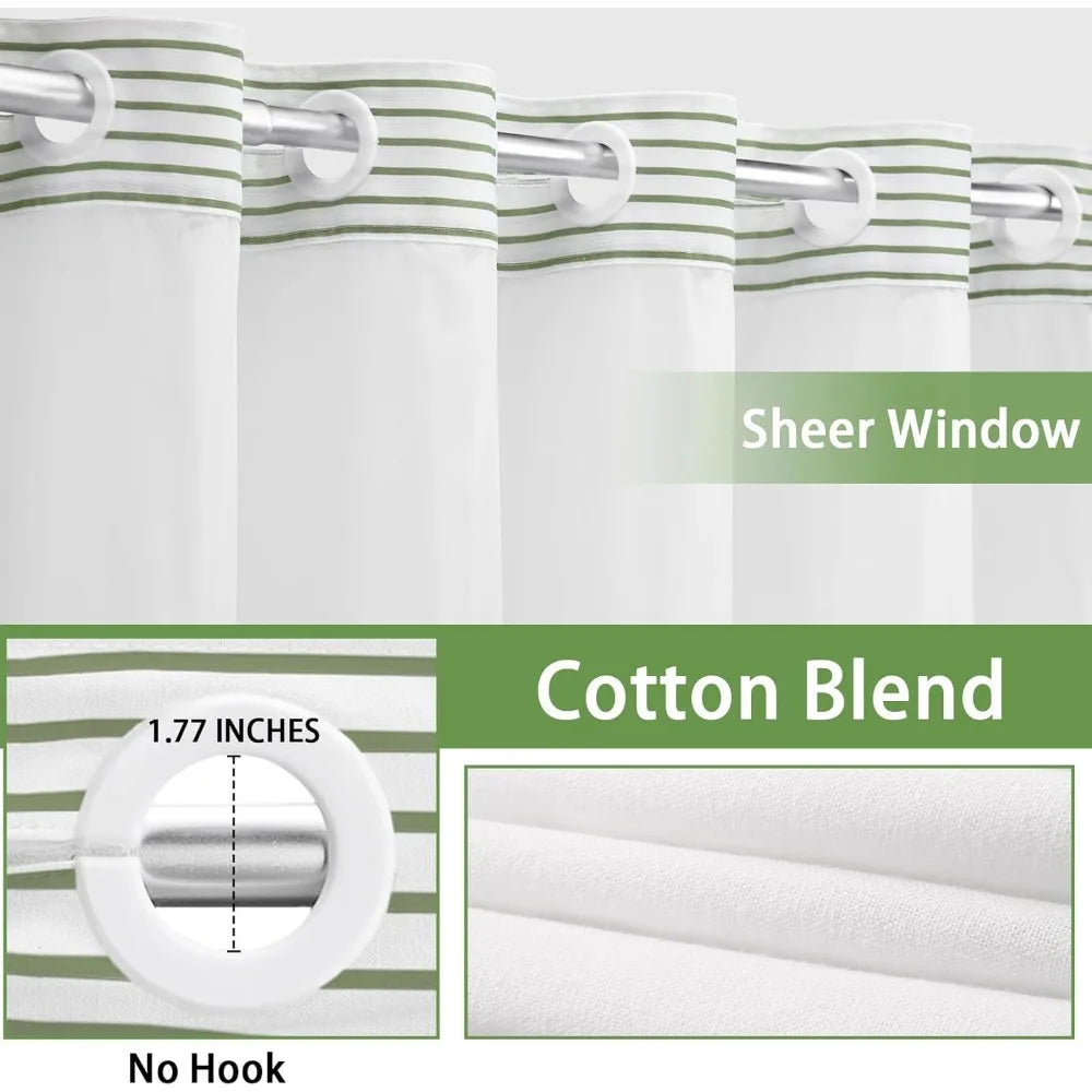 No Hook Shower Curtain With Snap In Liner Cotton Linen