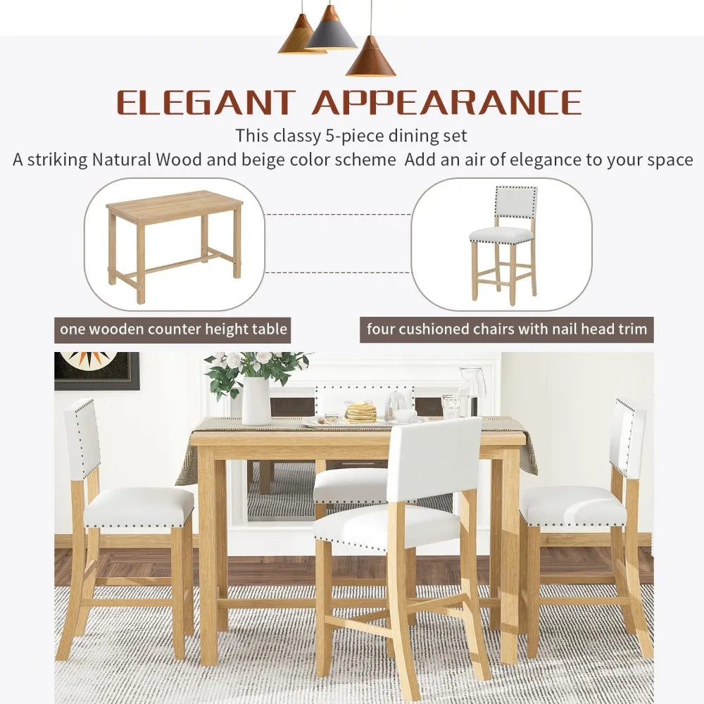 Ticify 5 Piece Dining Set Rectangular Table And Cushioned Chairs