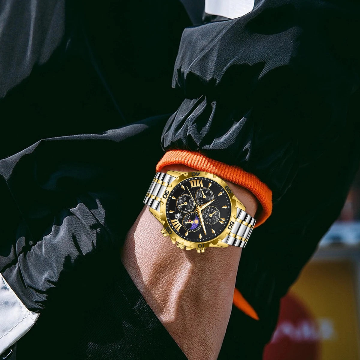 Va Va Voom Top Brand Luxury Quartz Sports Watch for Men Waterproof Luminous Stainless Steel Chronograph Wristwatch