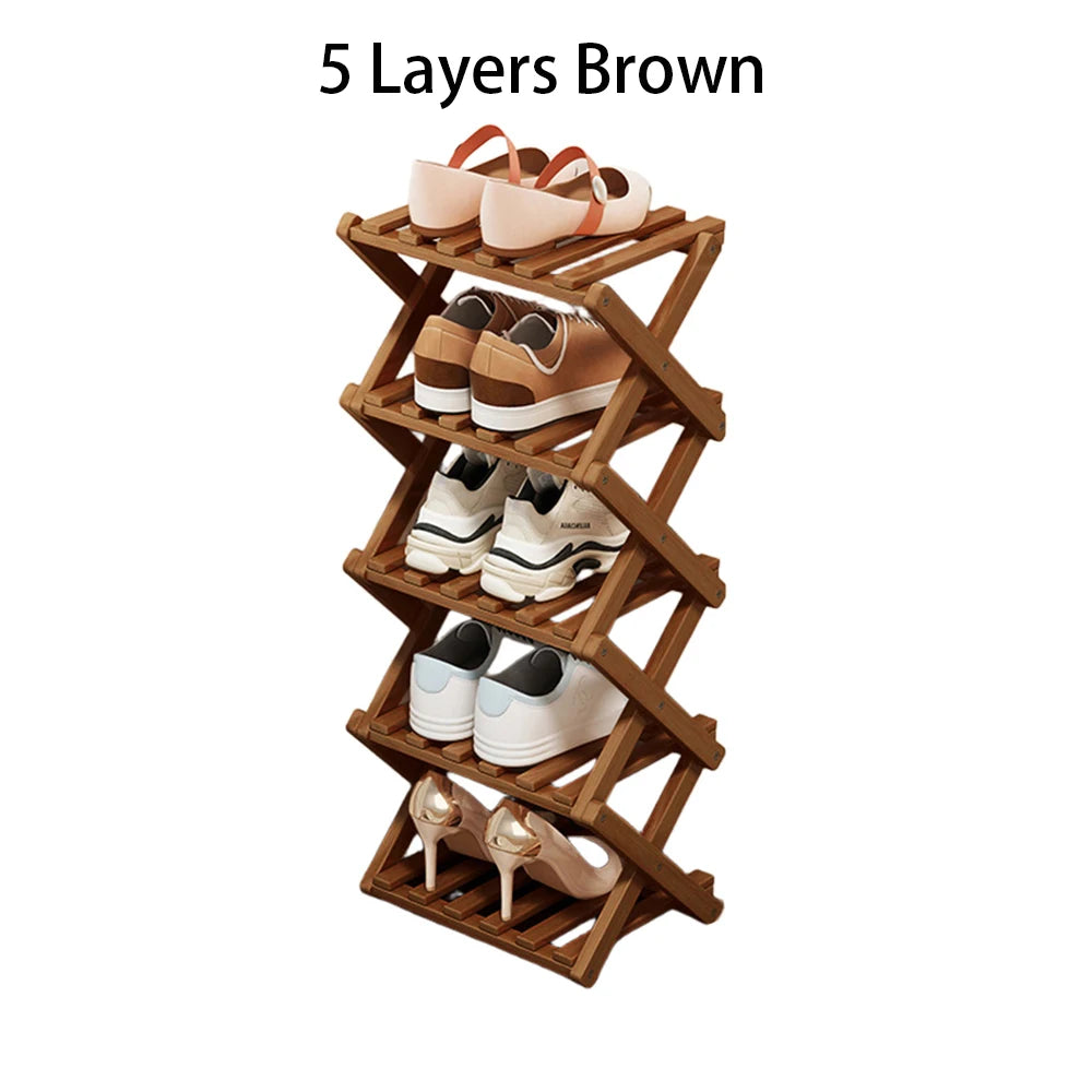 Bamboo Foldable Shoe Rack Free Standing Storage Organizer