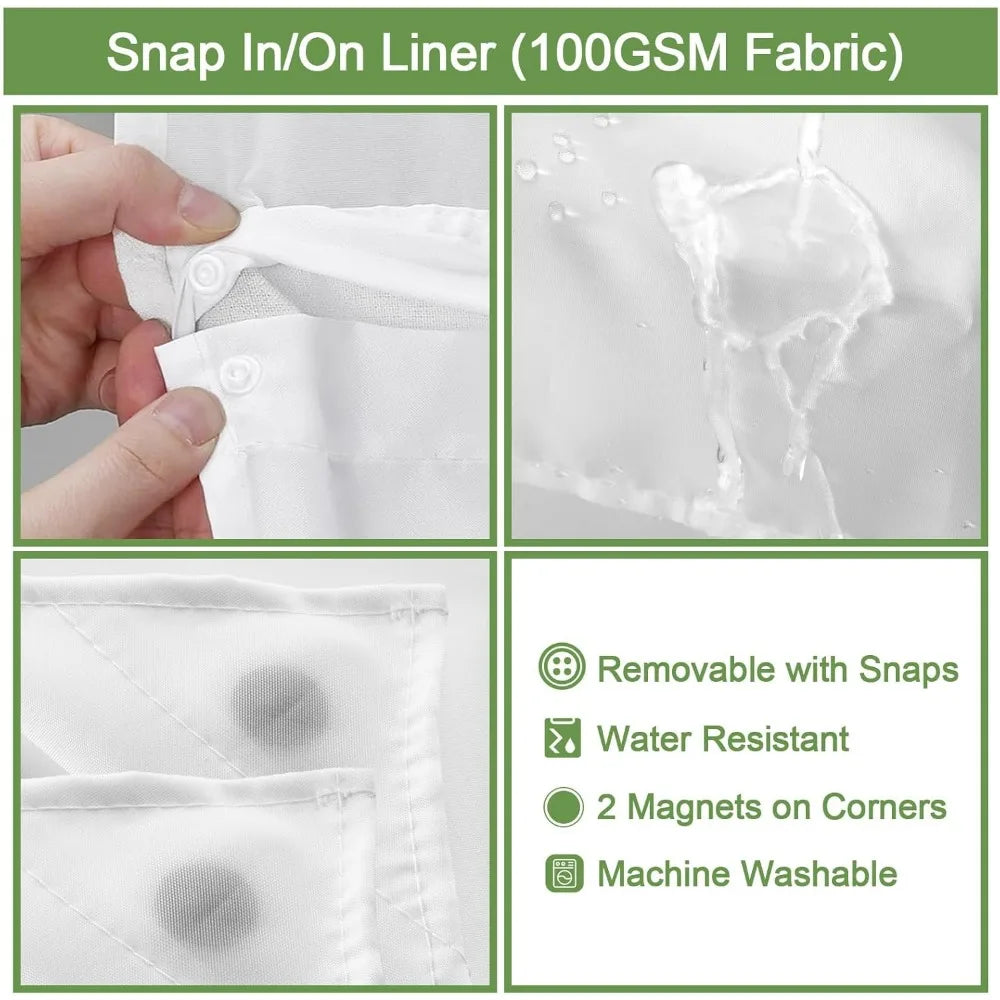 No Hook Shower Curtain With Snap In Liner Cotton Linen