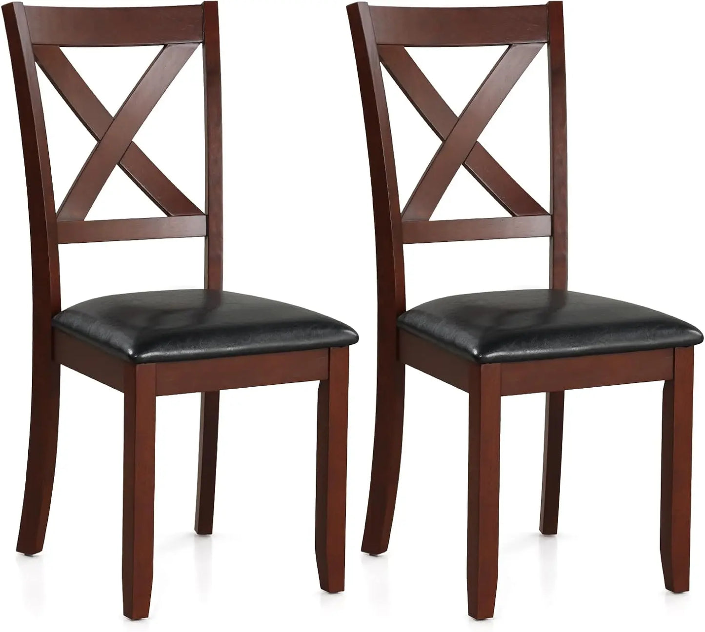 Vintage Faux Leather Upholstered Dining Chairs With Rubber Wood Legs