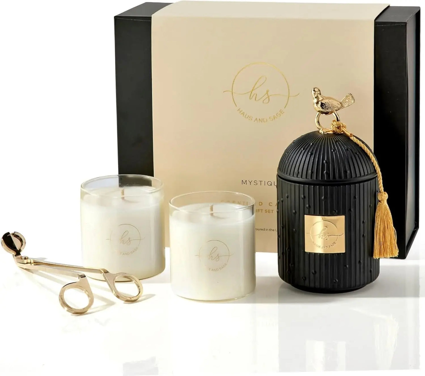 Premium Scented Candle Gift Set With Holder And Wick Trimmer
