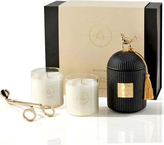 Premium Scented Candle Gift Set With Holder And Wick Trimmer