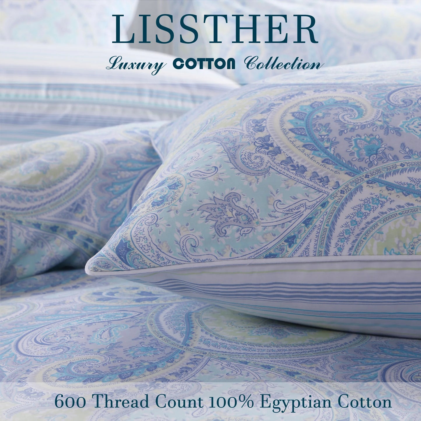 Egyptian Cotton Duvet Cover Set 600TC Soft Paisley Damask
