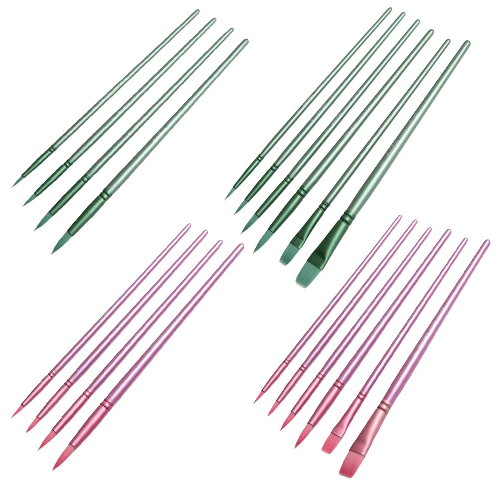 Watercolor Brush Set With Pointed Tip Nylon Hair Wooden Handles