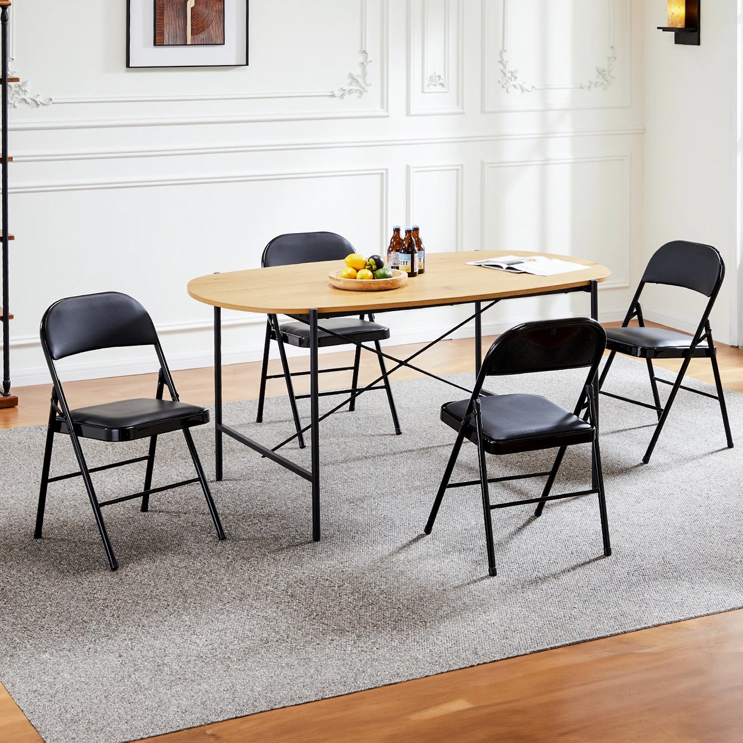 JHK Leather Padded Folding Chairs For Home Office And Dining