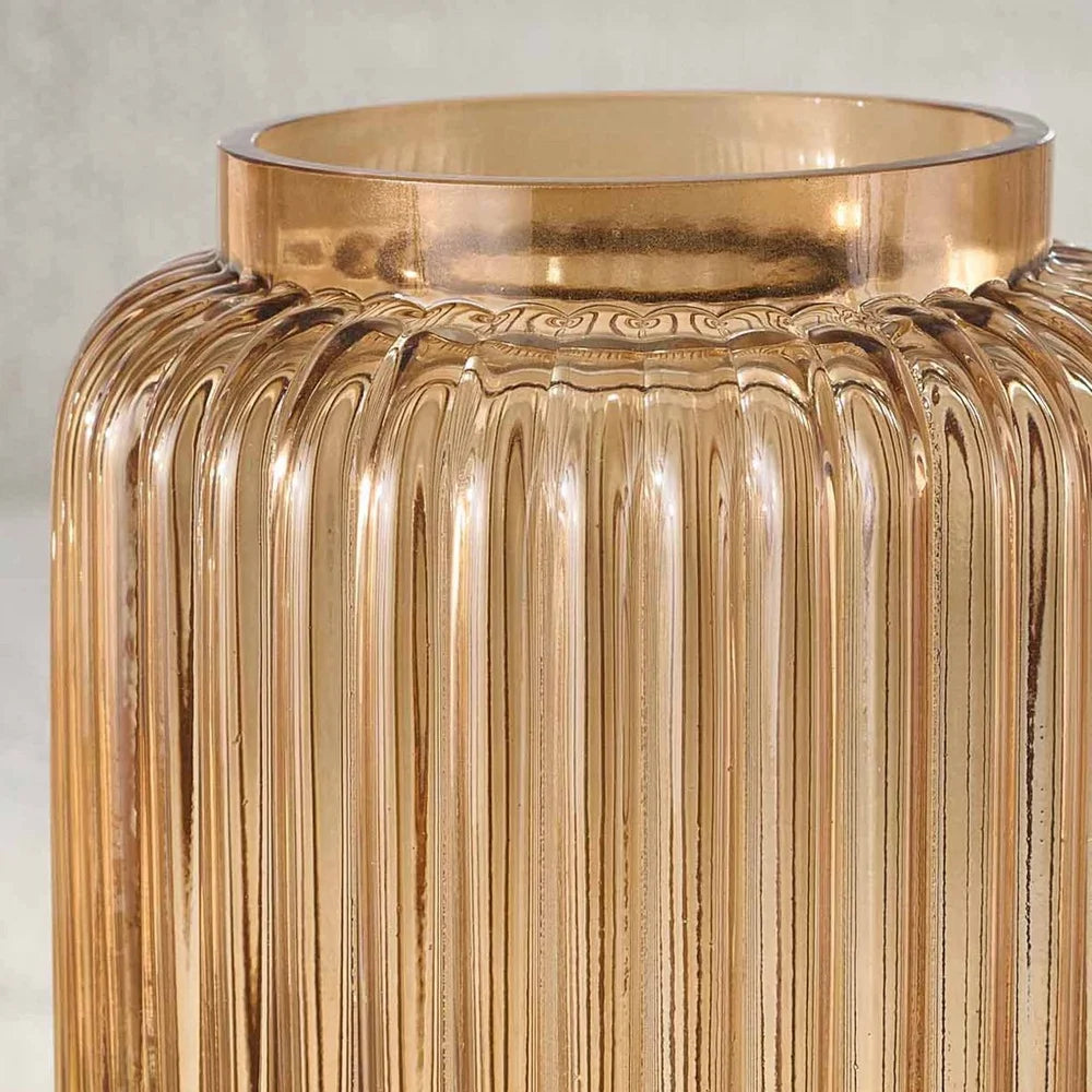 Ribbed Glass Vase Elegant Cylinder Floral Holder For Home Decor