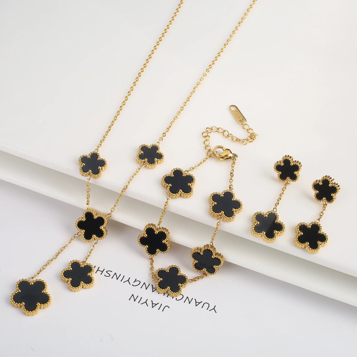 NONED Five-Leaf Clover Jewelry Set Necklace Earrings Bracelet
