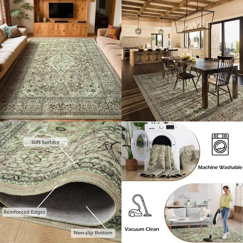 Machine Made Washable Area Rug With Non Slip Backing For Indoor Use In Living Rooms Kitchens And Bathrooms
