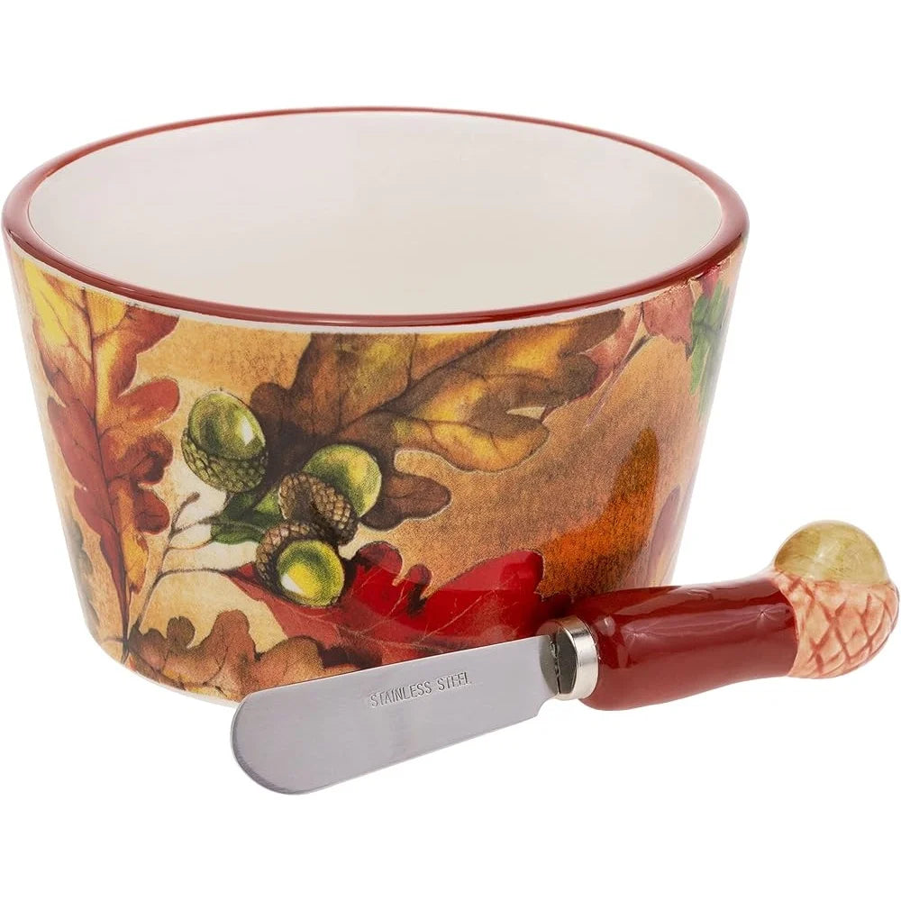 Thanksgiving Ceramic Serving Bowl and Spreader Set TabletopDecorative for Entertaining