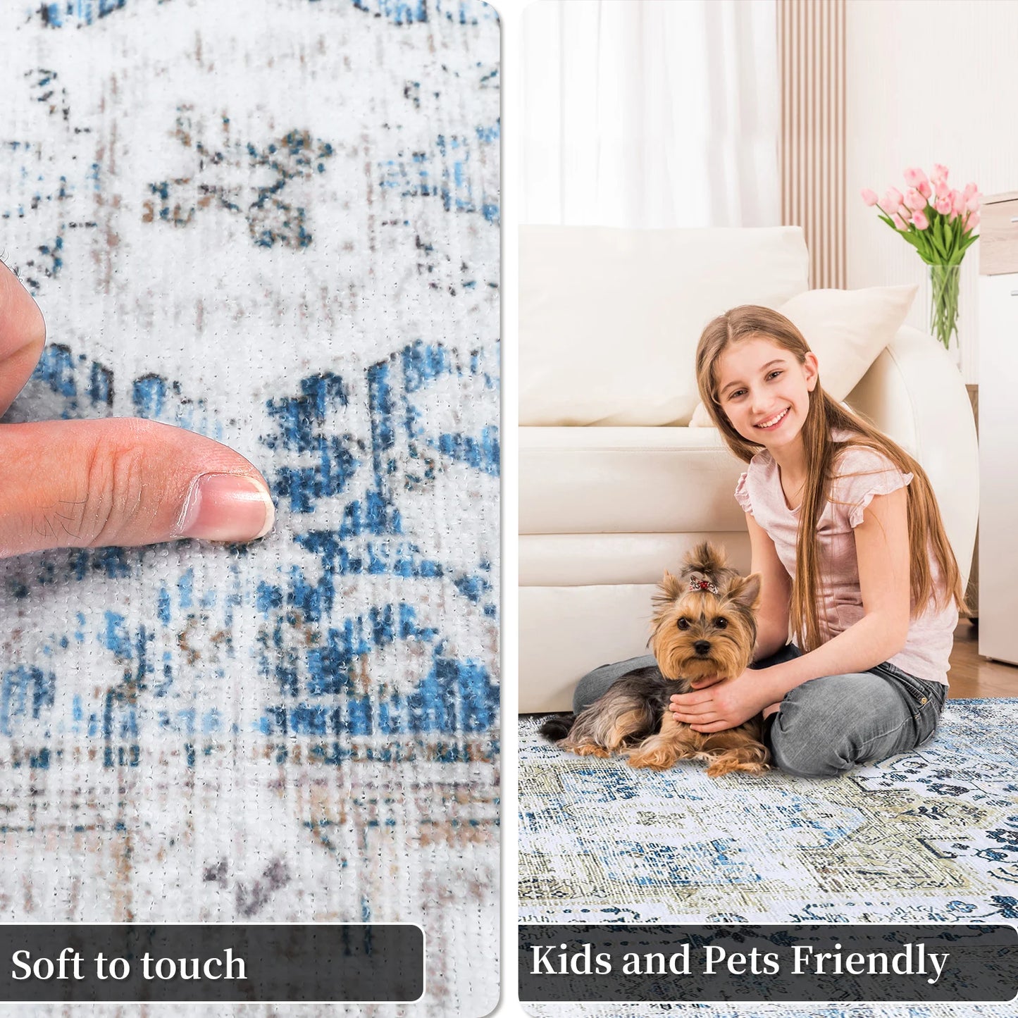 TranquilNest Vintage Area Rug Washable Stain Resistant Non Slip Rug