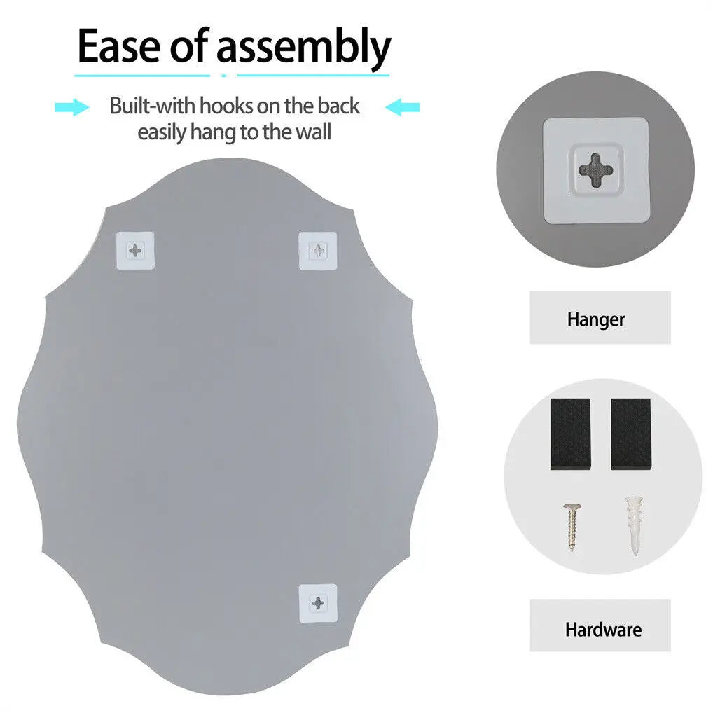 Frameless Scalloped Oval Wall Mirror Decor Beveled Edge Vanity Mirror for Bathroom Bedroom Living Room Dining Room Entry