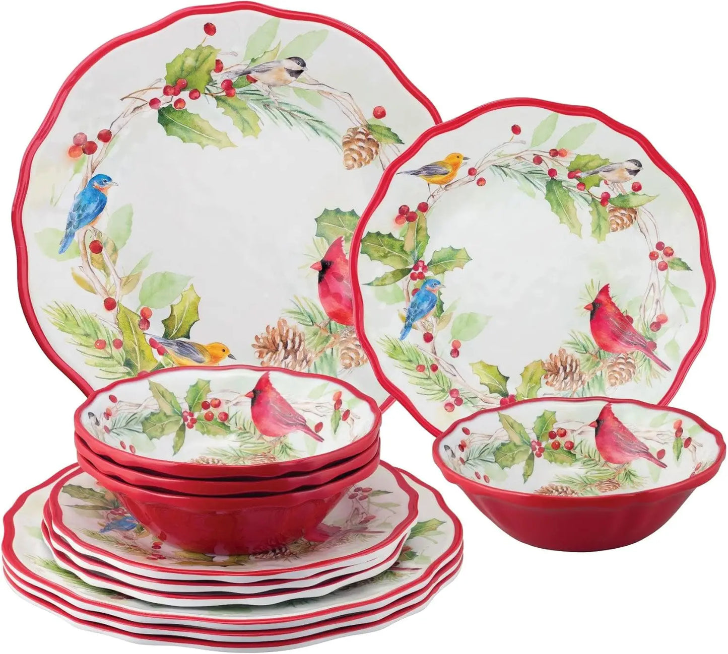 Winter Birds Melamine Dinnerware Set For OutdoorLiving Dining Festive Celebrations
