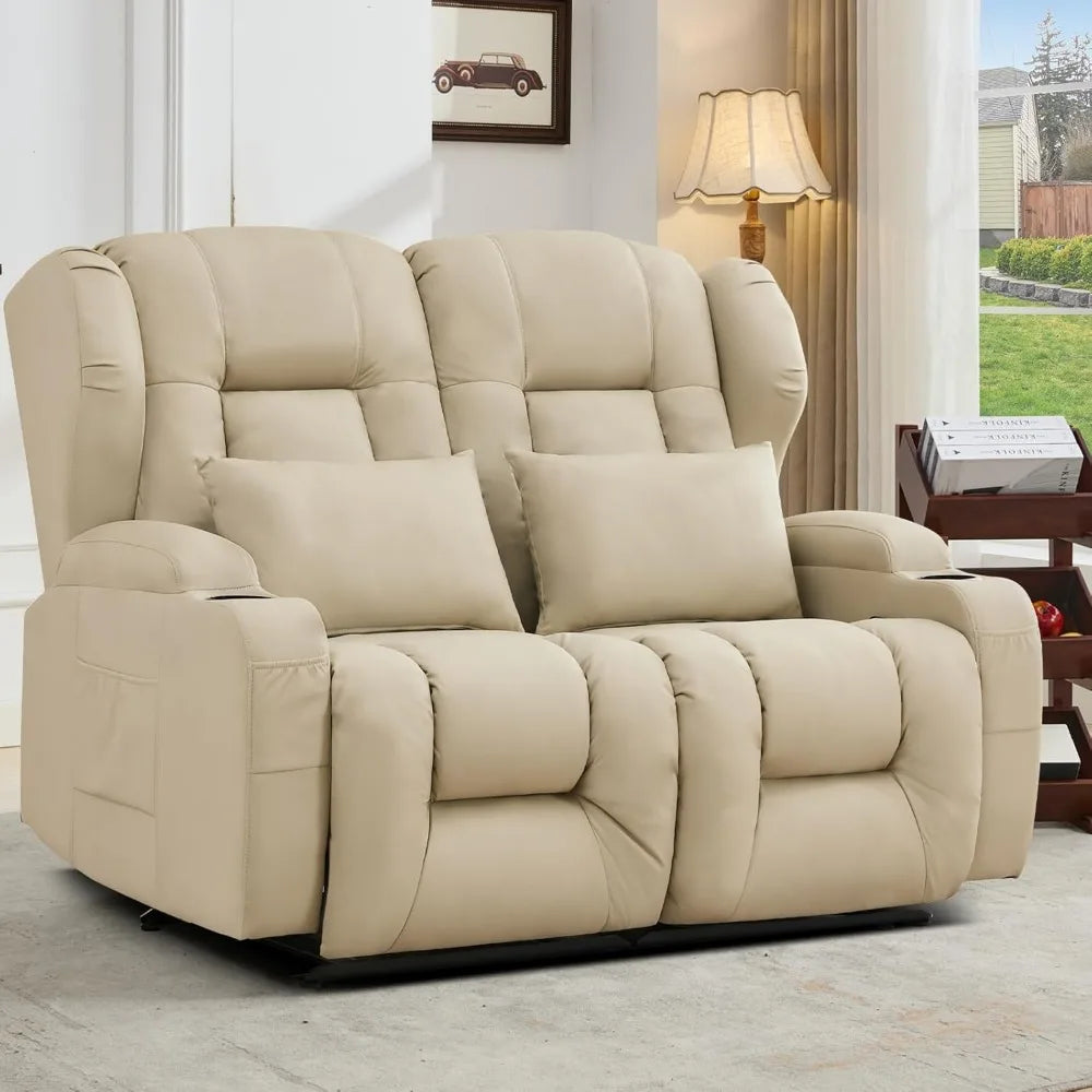Manual Recliner Loveseat RV Sofa Home Theater Seating Cup Holder