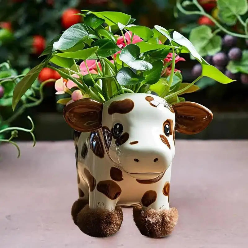 Highland Cow Planter Pot Resin Animal Shaped Desktop Decor