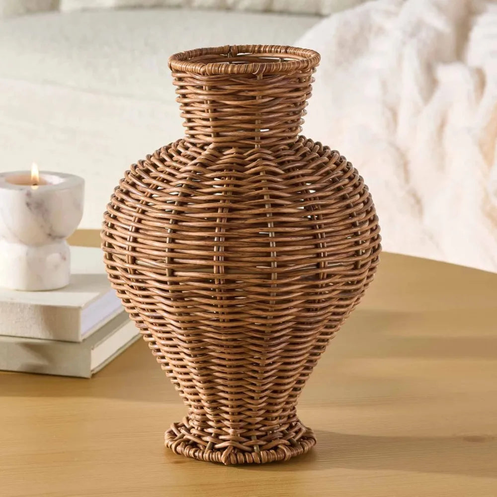 Woven Faux Rattan Indoor Vase For Home Decor Display