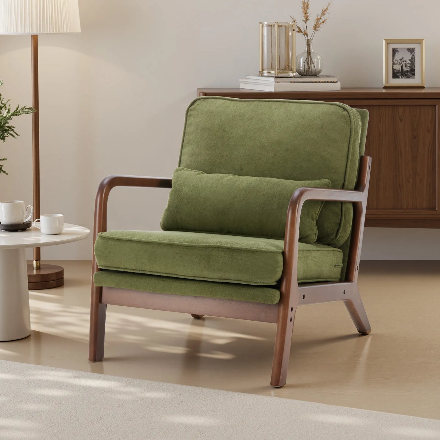 JHK Mid Century Modern Wooden Frame Accent Chair With Arms