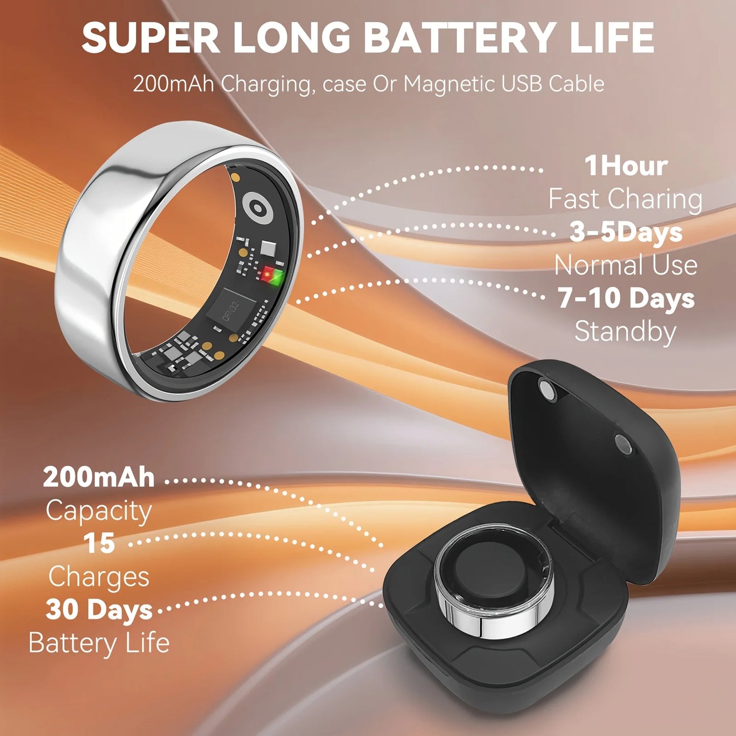 Smart Ring Health Tracker With Heart Rate SpO2 Temperature