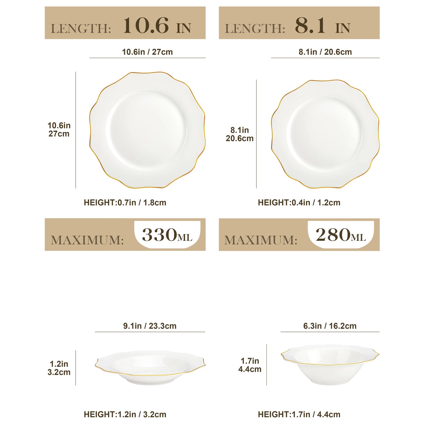 MALACASA Nordic European Golden Rim White Porcelain Tableware Set