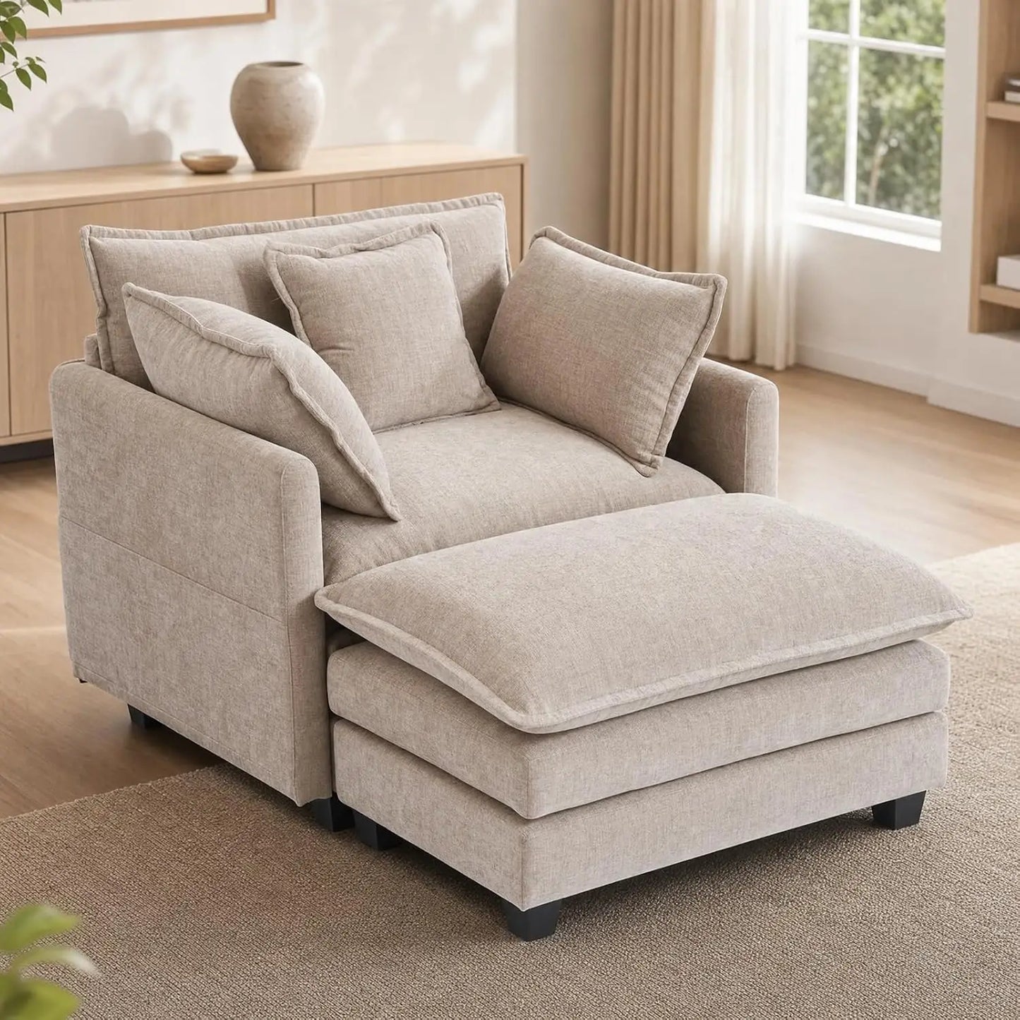 Chenille Upholstered Chair With Ottoman Luxury Accent Sofa