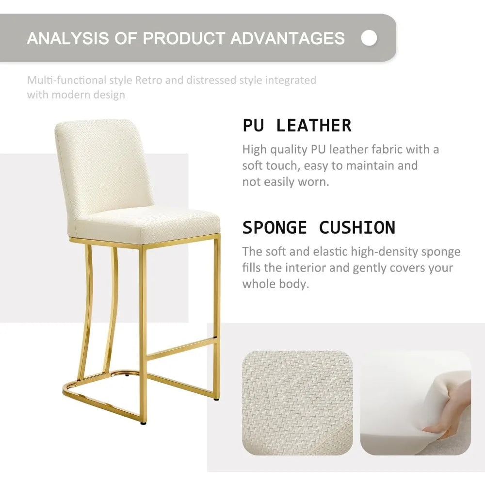 Bar Stools Set 4 Leather With Metal Frame Kitchen Modern