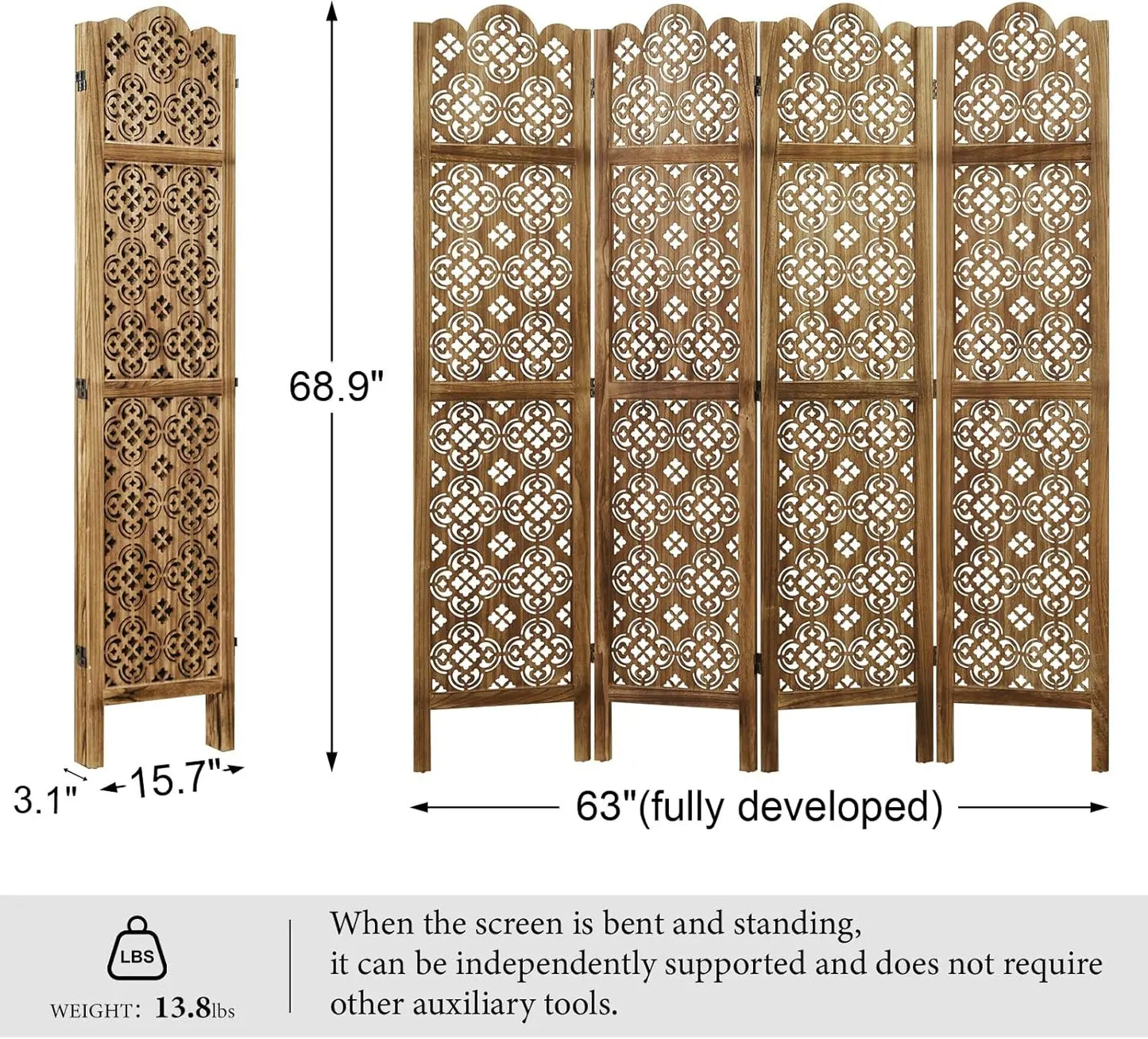 Folding Room Divider Wood Carved Privacy Screens Ideal Decorative Partition for Home Office Restaurant Bedroom