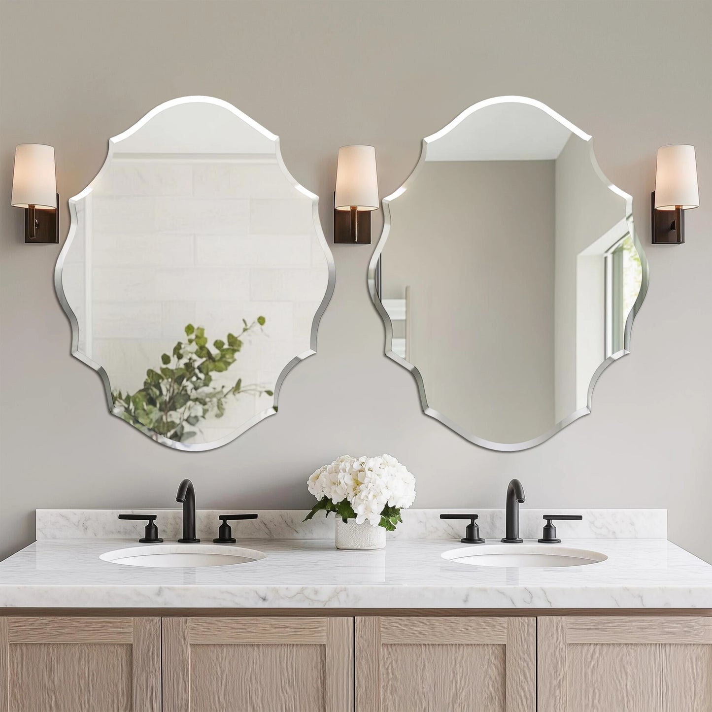 Frameless Scalloped Oval Wall Mirror Decor Beveled Edge Vanity Mirror for Bathroom Bedroom Living Room Dining Room Entry
