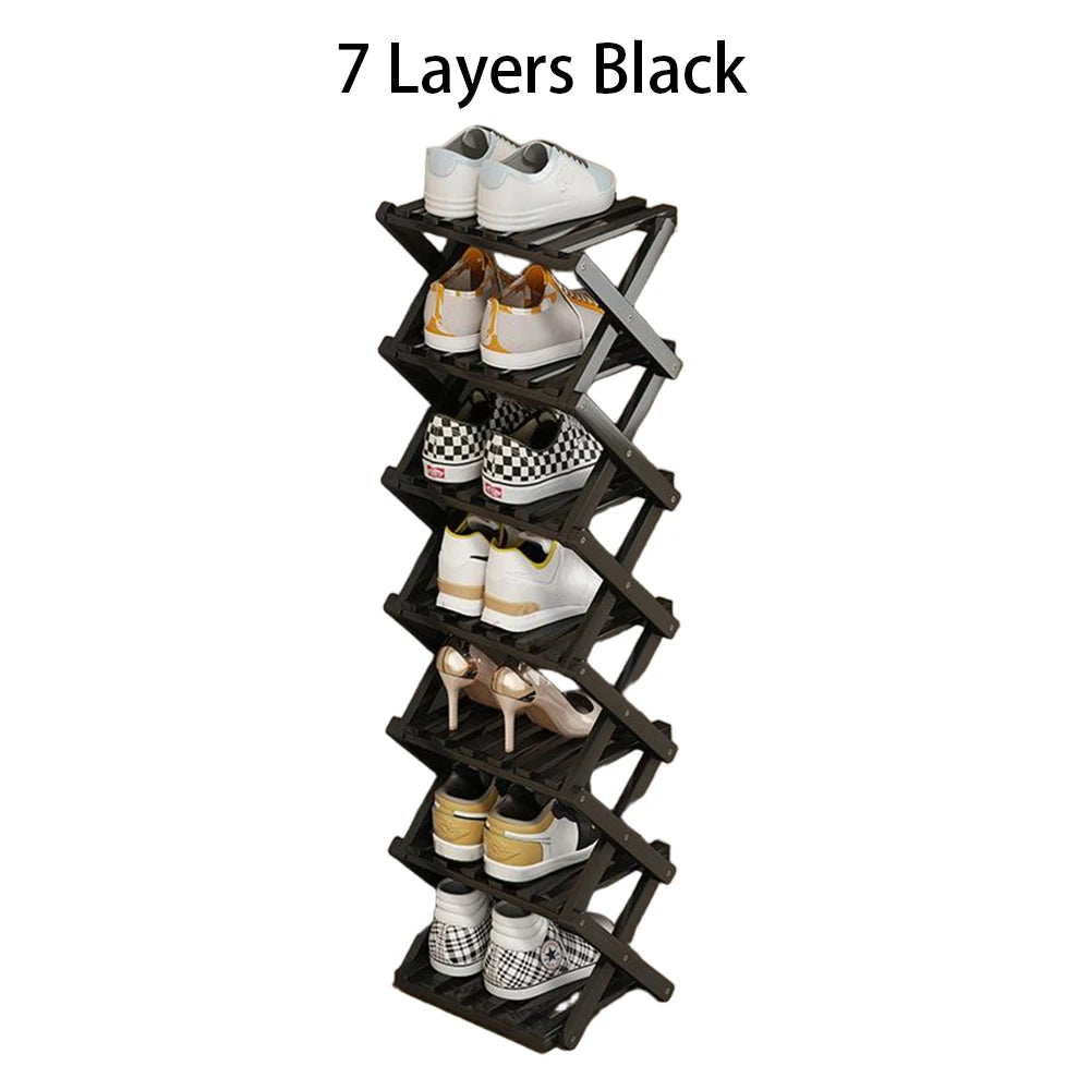 Bamboo Foldable Shoe Rack Free Standing Storage Organizer