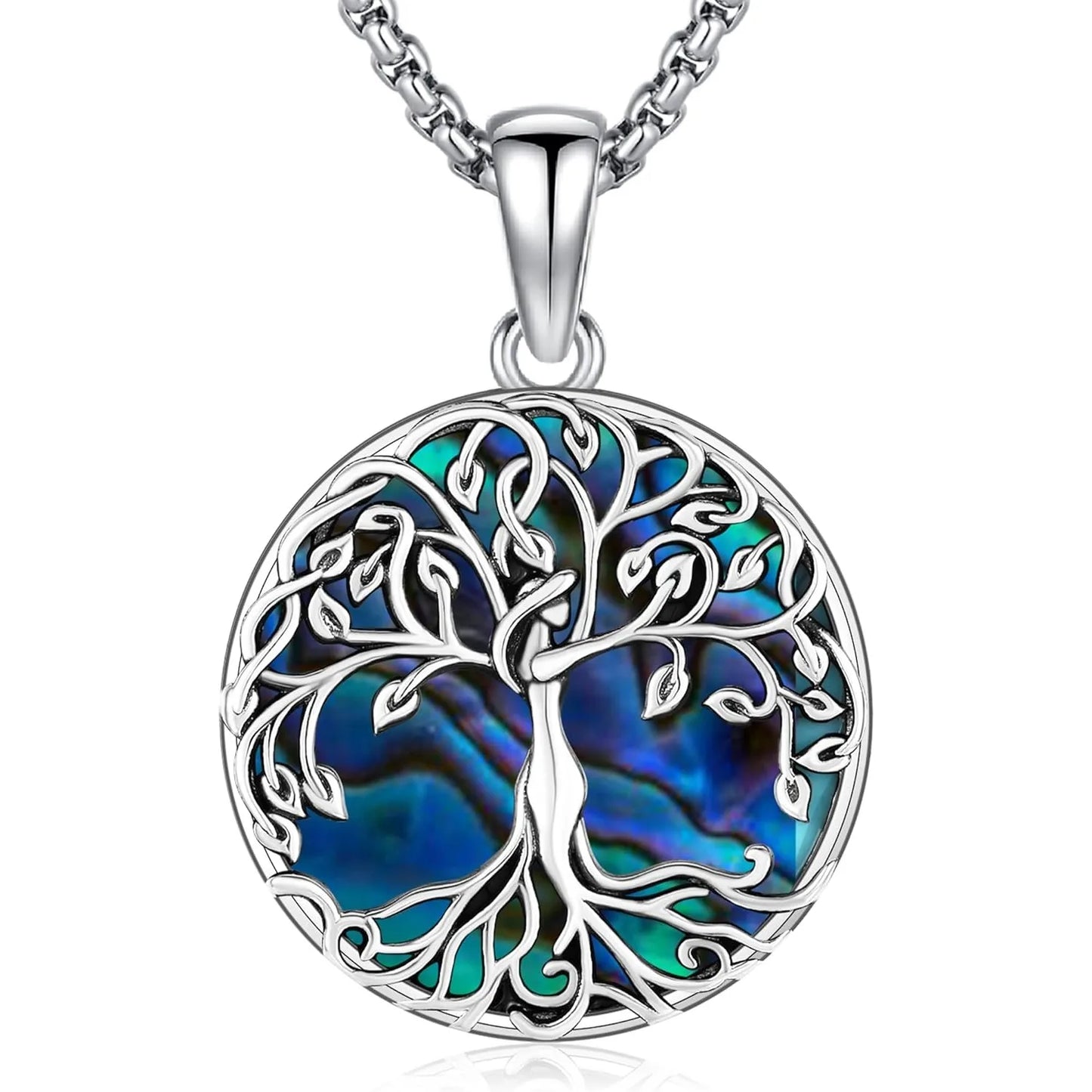 Tree of Life Necklace 925 Sterling Silver Tree of Life Abalone Shell Jewelry Gifts for Women Men Birthday Christmas Holiday