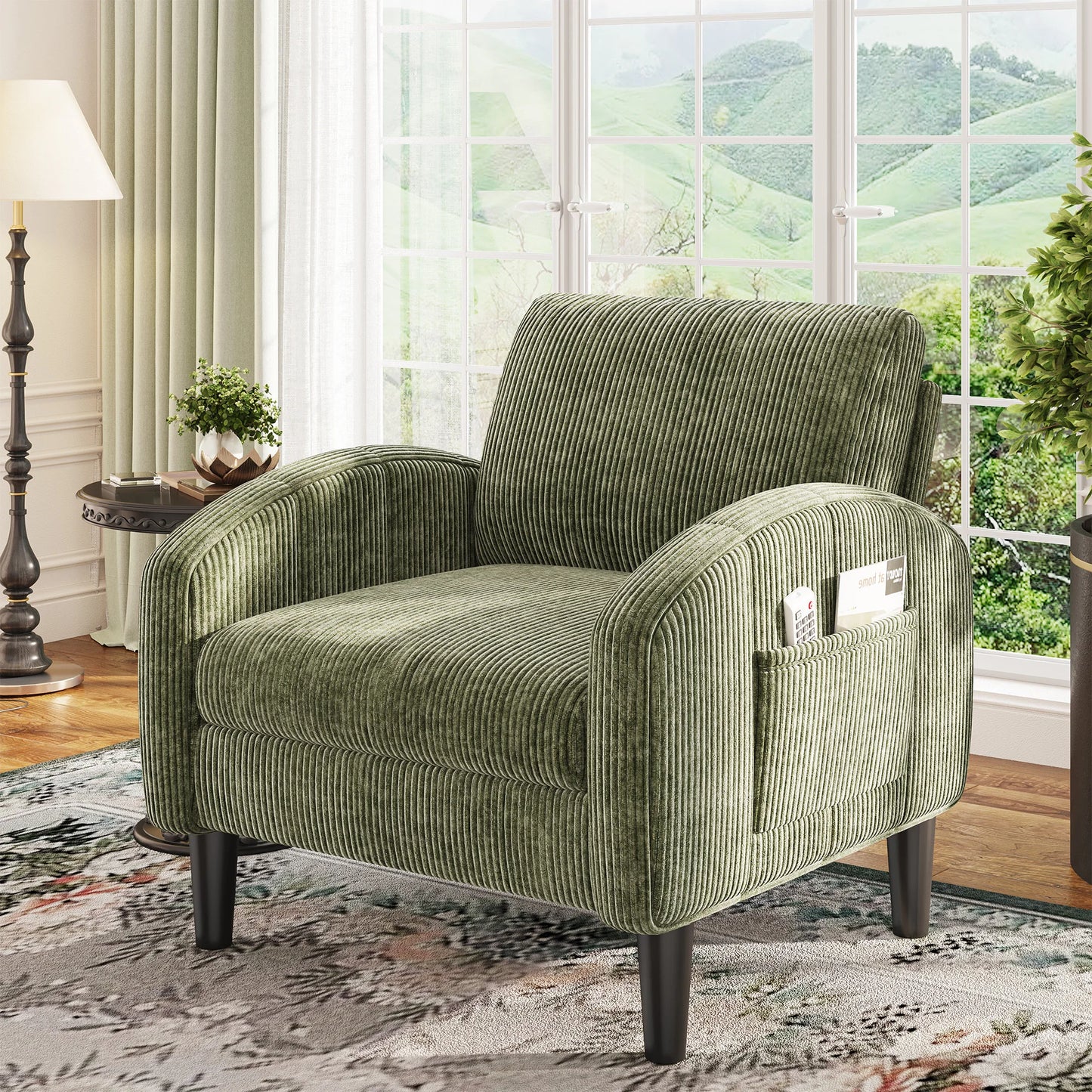 EnHomee Modern Armchair With Side Pockets And Metal Frame
