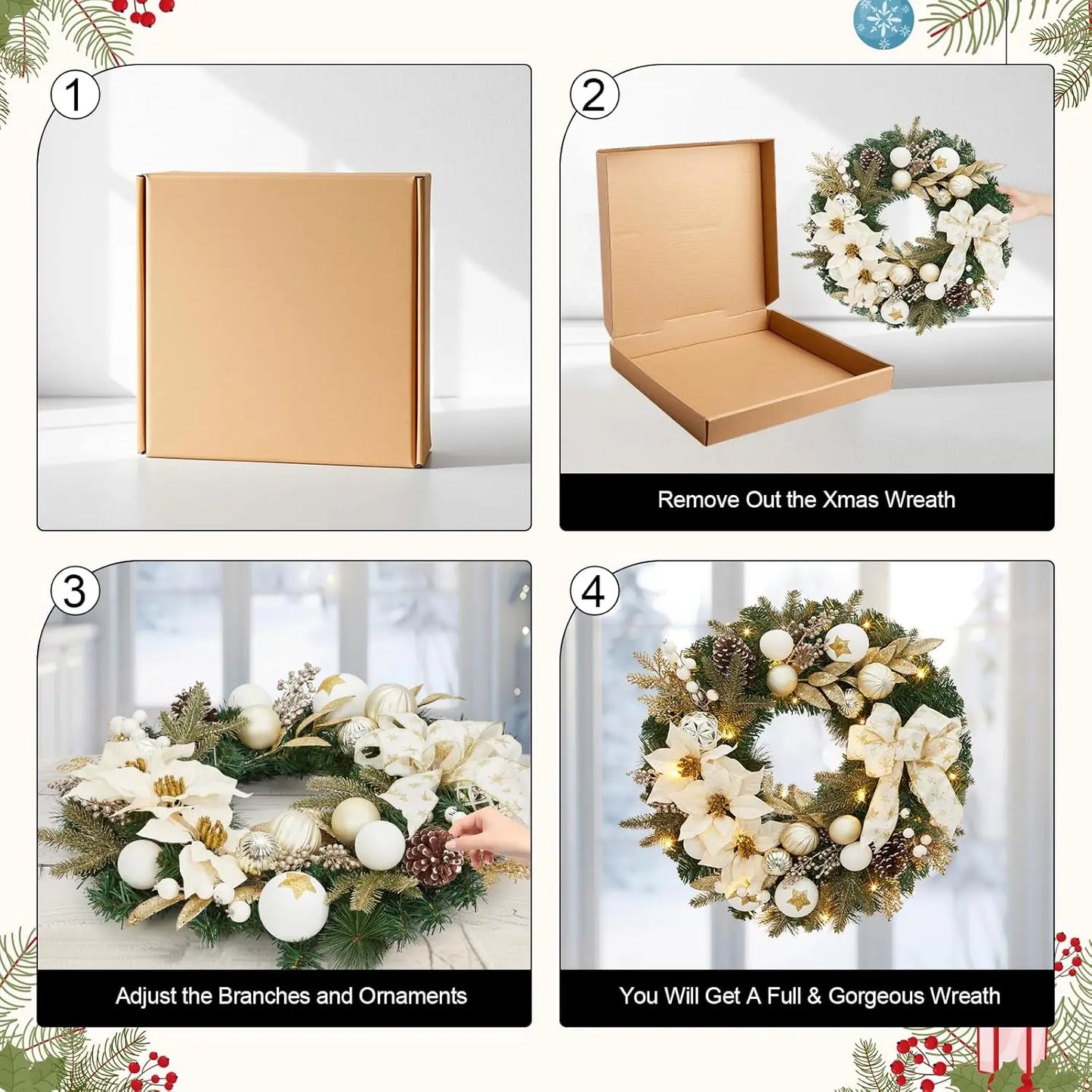 Lighted Christmas Wreath with Timer Prelit Indoor Decor