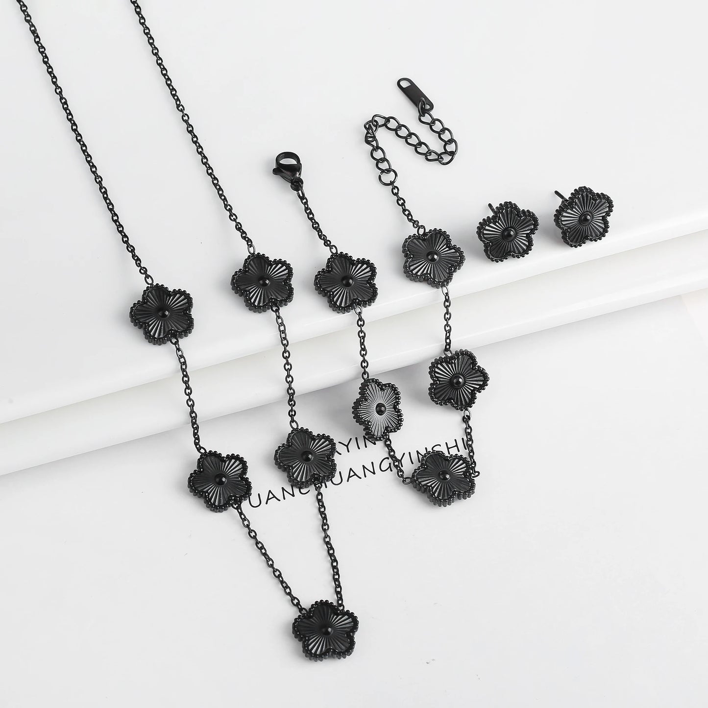 NONED Five-Leaf Clover Jewelry Set Necklace Earrings Bracelet